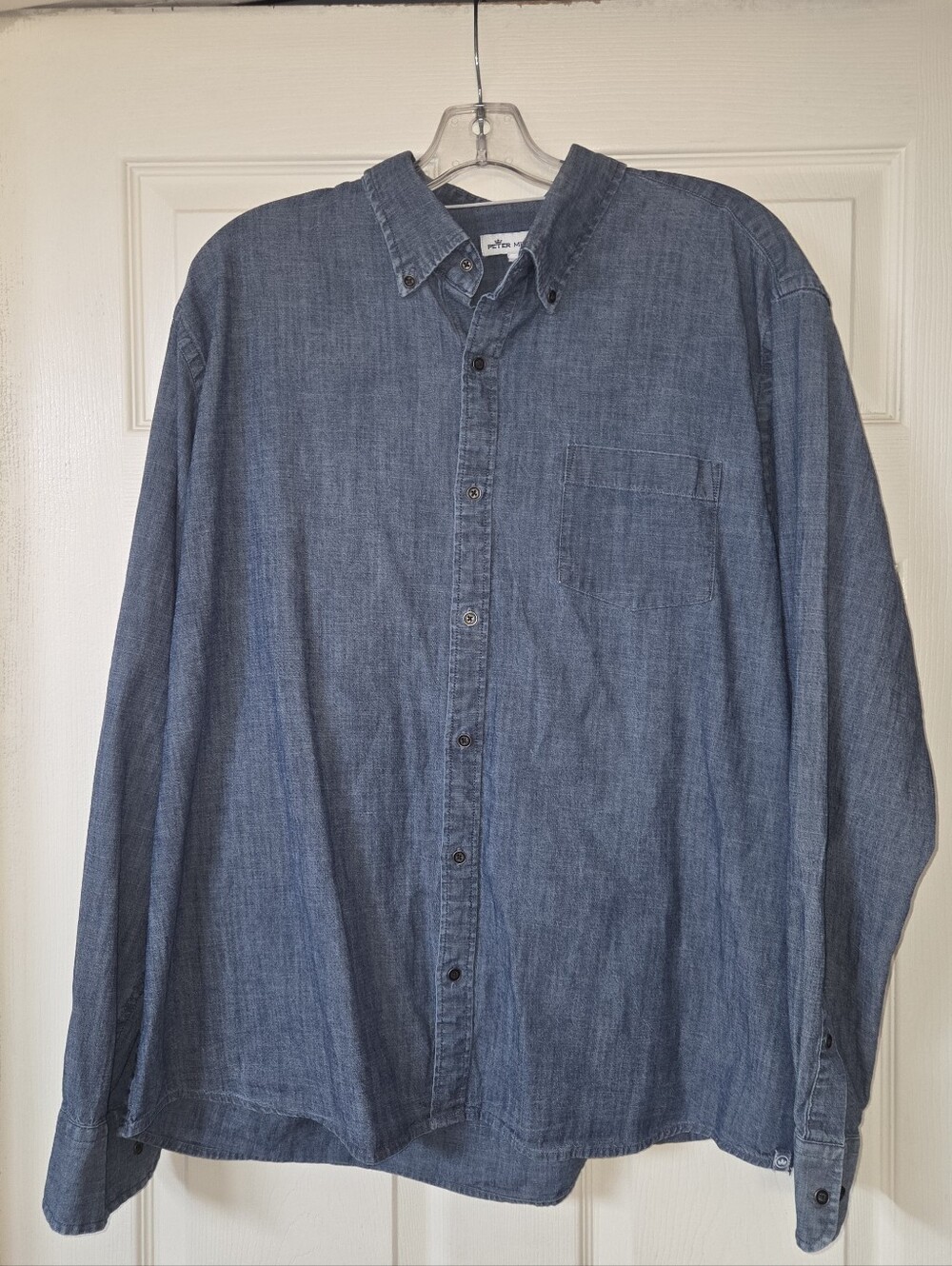 Peter Millar Shirt Mens XL Blue Chambray Cotton Long Sleeve Button Up Casual